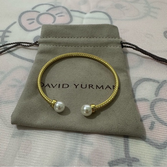 David Yurman 18k Yellow Gold Twisted Pearl And Pave Diamond Bracelet - Picture 1 of 6